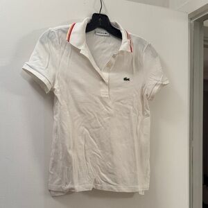 Lacoste White Polo with Red-Orange-Yellow Trim